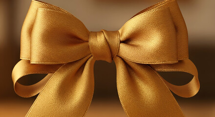 Elegant golden satin ribbon bow with subtle textured pattern perfect for festive occasions celebrations and luxurious gift wrapping