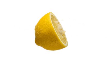 Half of a fresh yellow lemon showing the juicy citrus texture inside, isolated on a transparent background, symbol of vitamin C and sour flavor.