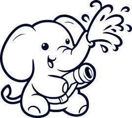 Fototapeta premium Playful Baby Elephant Spraying Water Cartoon
