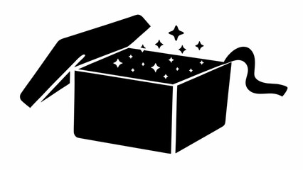 Unboxing surprises with a magic gift box, a delightful present for special occasions with sparkling stars and a ribbon, originally vector graphics