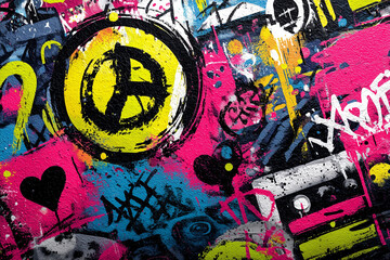 urban graffiti doodle pattern with bold strokes and spray-paint textures