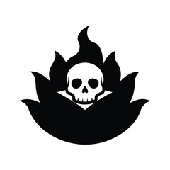 Minimalist skull and stylized flame hazard warning symbol icon Vector
