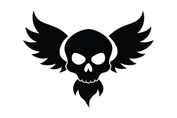 Stylized skull with spread wings and a beard, a symbolic dark icon Vector