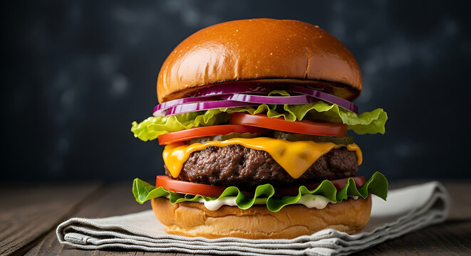 Juicy double cheeseburger stacked high with fresh toppings