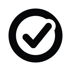 Black check mark inside a black circle on white background tick symbol