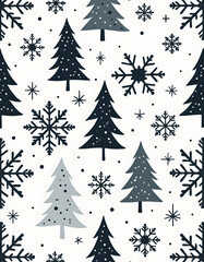 Obraz premium Festive Christmas tree and snowflake pattern on a white background