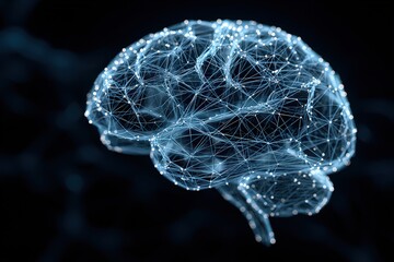 Digital Representation of a Human Brain Illuminated in Blue on Black Background