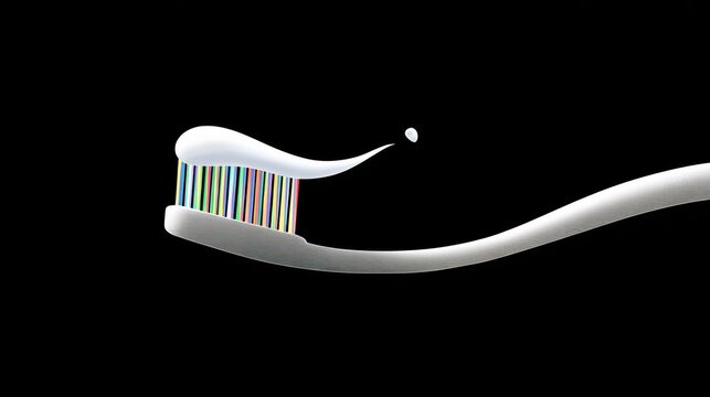 Toothbrush with colorful bristles and a swirl of toothpaste, captured against a sleek black background, highlighting dental hygiene and oral care essentials for effective brushing