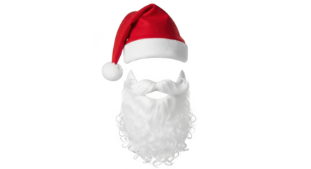Santa claus hat and beard isolated on transparent background