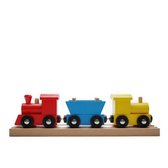 Fototapeta premium Colorful wooden toy train set isolated on transparent background