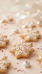 Fototapeta premium Holiday gingerbread cookies decorated with icing on pastel background 