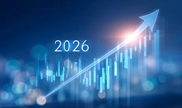 2026 growth arrow and bar chart