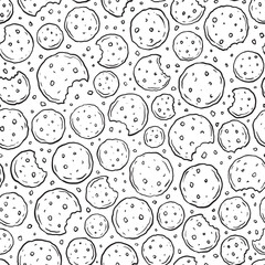 Chocolate Chip cookies doodle seamless pattern. Vector illustration flat design background. 