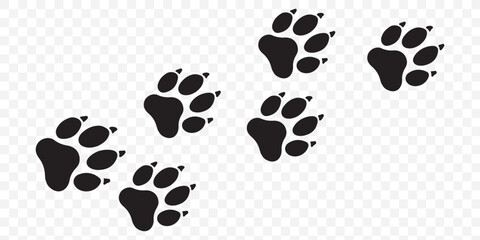 Seamless background displays a pattern of black animal paw prints scattered across a clean white backdrop, creating a playful and modern design perfect for various creative projects