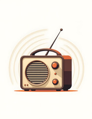 Obraz premium Retro radio illustration with antenna and speaker on a white background