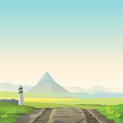 a countryside road front view on mountains