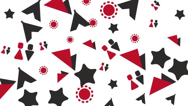 Abstract geometric shapes and virus icons pattern, graphic design, digital illustration, flat style, white background, top-down view, health concept