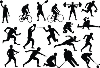Colorful illustration of diverse athletes performing various sports activities, showcasing dynamic movement, strength, fitness, energy and competition
