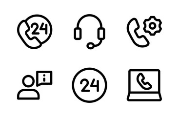 Professional support service icon set featuring modern assistance and help symbols crafted for customer care visuals and reliable communication projects