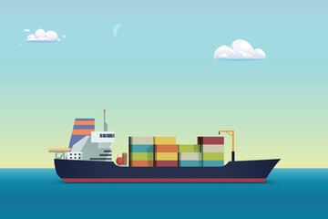 vibrant cargo container ship in the sea
