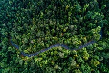 Nature Escape Road Surrounded by Lush Trees &ndash; Aerial Photography