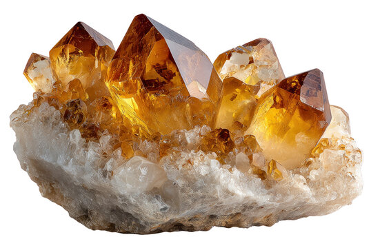 Citrine Crystal Formation: A captivating cluster of citrine crystals radiates with a warm, golden hue, showcasing their natural, multifaceted beauty.