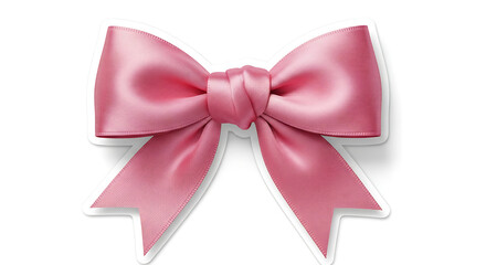 Naklejka premium A detailed close up shot of a beautiful textured satin pink bow with elegant loops and dangling ribbon tails against a clean white background