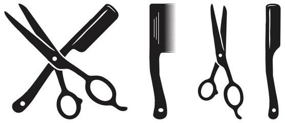 Barber Tools Silhouette Scissors Comb Razor Set.