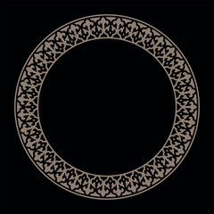 Oriental vector gold round frame with arabesque, floral elements. Circle Oriental border. Typical egyptian, assyrian and greek motives. Classic, elegant design is perfect for textile, engraving, plate