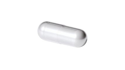 capsule pill floating on a clean white background, minimal pharmaceutical aesthetic, high clarity, sleek modern product photography.
