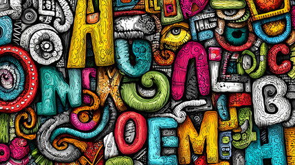 Colorful Hand-Drawn Alphabet Letters Doodle Art Vibrant Typography Background