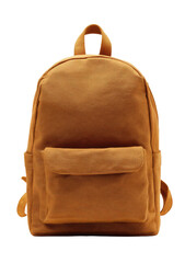 A tan backpack with one main compartment, a smaller front pocket, and shoulder straps
