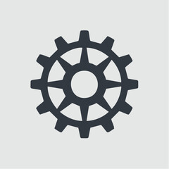 Dark grey gear icon with star-shaped center on a light grey background.
