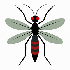 Stylized illustration of a mosquito with red eyes and striped body isolated on white background isolated on transparent background