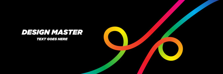 Geometric Rainbow Ribbon Lines &ndash; Abstract Gradient Wave Squiggles on Black Vector Graphic