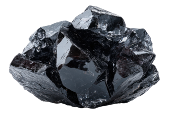 Shiny Black Obsidian Crystal: A captivating close-up showcases a glistening black obsidian crystal, its surfaces reflecting light to reveal a complex and intriguing mineral structure.