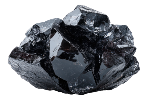 Shiny Black Obsidian Crystal: A captivating close-up showcases a glistening black obsidian crystal, its surfaces reflecting light to reveal a complex and intriguing mineral structure.