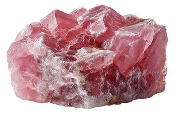 Obraz premium Rhodochrosite Crystal Formation: A close-up showcases a raw, vibrant rhodochrosite crystal, a stunning specimen prized for its rich, rose-pink hue and intricate crystalline structure.