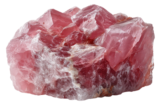 Rhodochrosite Crystal Formation: A close-up showcases a raw, vibrant rhodochrosite crystal, a stunning specimen prized for its rich, rose-pink hue and intricate crystalline structure.