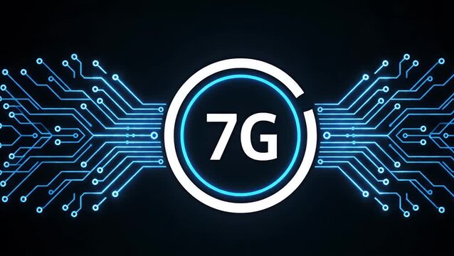 Blue digital circuit lines surrounding a glowing 7g symbol