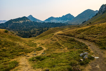Pic du Bastan at dawn from a hiking trail between Col de Portet and Refuge du Bastan