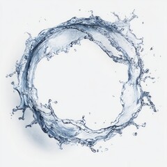 Dynamic clear water splash forms an abstract circular shape against a pure white background