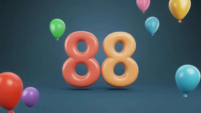 Number 88 surrounded by balloons. Festive video for birthday or anniversary party
