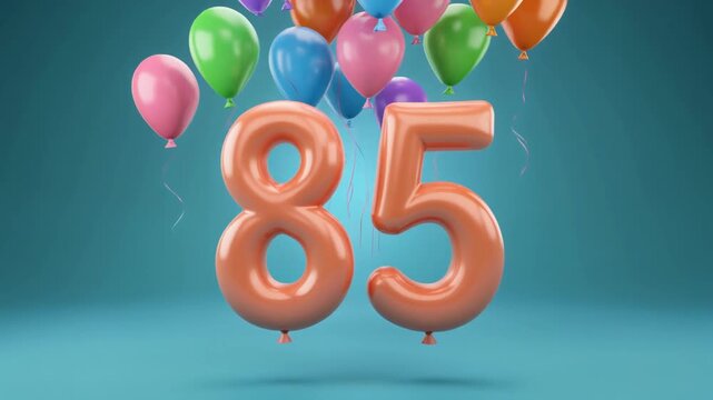 Number 85 surrounded by balloons. Festive video for birthday or anniversary party