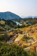 Fototapeta premium Lac du Milieu at sunrise, a bivouac location near Pic du Bastan