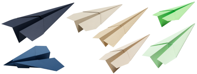 CONSTRUCTION Colorful Paper Airplanes in Blue, Tan, and Green – Digital Concept