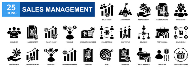 Sales Management icon set collection. Containing design Sales Agent, Achievement, Sales Planning, Sales Report, Target Profit