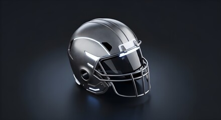 Fototapeta premium Futuristic Sci-Fi Protective Helmet Description: A sleek, futuristic protective helmet with metallic surfaces, integrated LED lighting, and a modern visor design