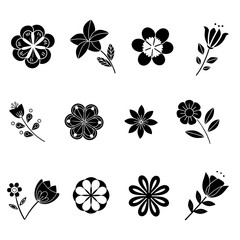 Fototapeta premium Hand-Drawn Floral Silhouette Set – Botanical Leaves & Wildflower Illustrations.