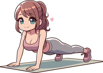 腕立て伏せ運動をする女性のイラスト